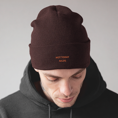 Not Today Nazis Embroidery Beanie Hat