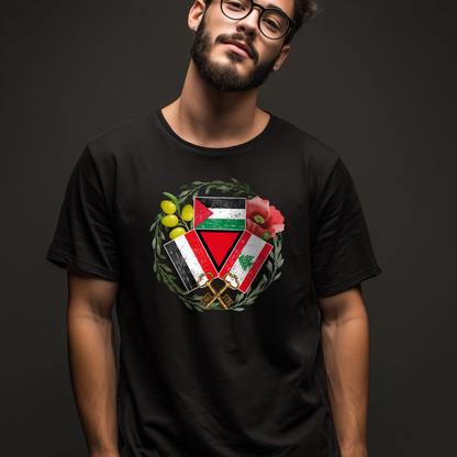 Palestine, Lebanon and Yemen Flags Tshirt